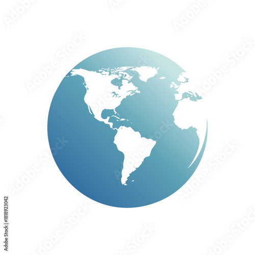 A blue glass world map globe illustration showing continents like Europe, Asia, and America on a white background, representing global business and geography concepts