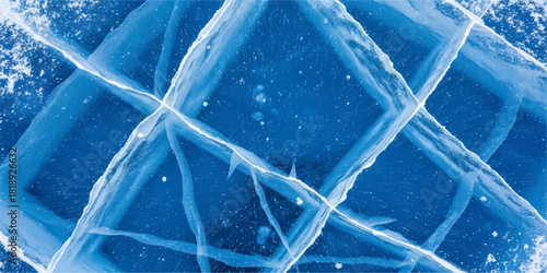 Blue frozen ice texture pattern with cold winter frost and crystal glass design