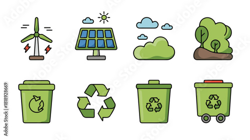 Sustainable Energy Vector Set – Green Power Icons for Clean Energy