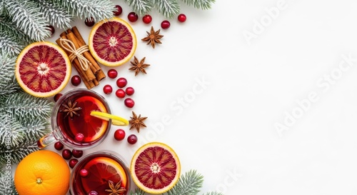 Festive Delight: Christmas, aromatic, spiced wine, orange slices, cinnamon sticks and other festive decorations, is inviting and celebratory