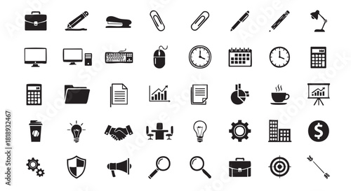 Black And White Office Icons Seamless Pattern Vector Illustration Background