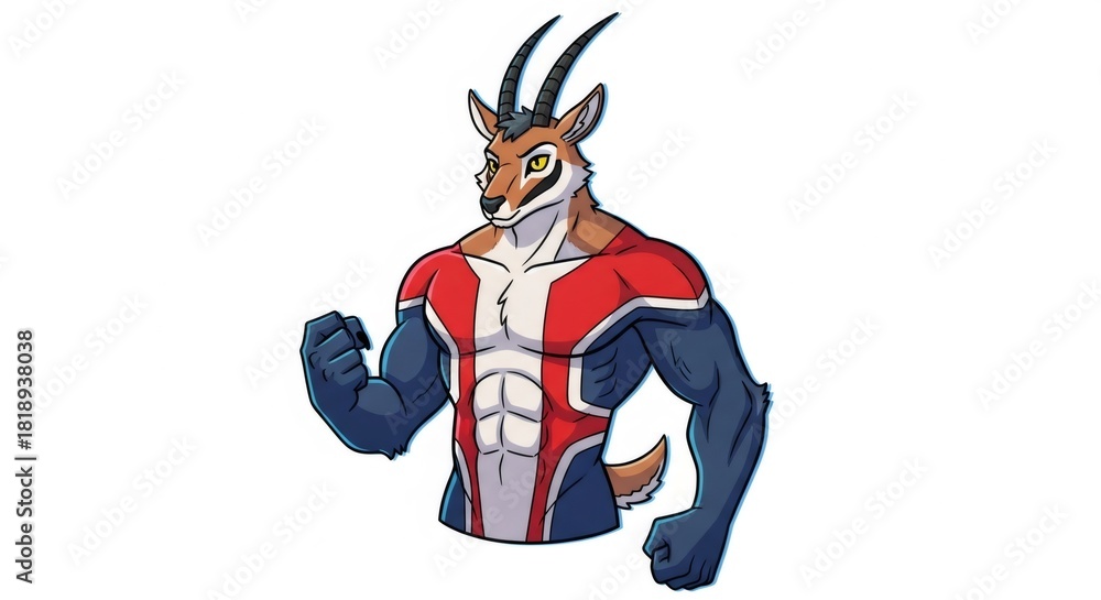 Fototapeta premium Pixelated Anthropomorphic Gazelle Character with Red White and Blue Uniform Against White Background Digital Artwork