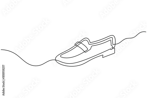 Continuous line drawing of a penny loafer leather shoe. vector