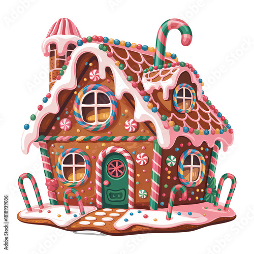 Whimsical Christmas Gingerbread Cottage with Bright Candy Windows and Playful Holiday Accents
