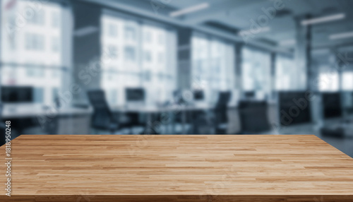 Wallpaper Mural Empty wooden table with blurred modern office background perfect for product display. Torontodigital.ca