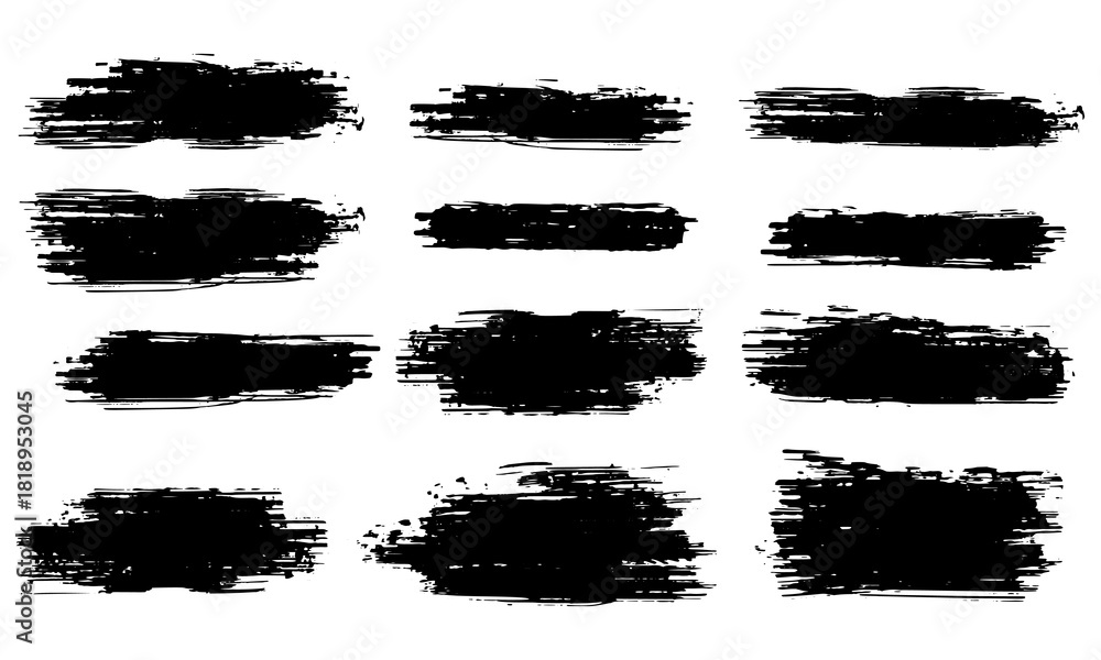 Fototapeta premium Marker hand-drawn line border set and scribble design elements. Lines hand drawn paint brush stroke. Vector set isolated on white. Hand drawn scribble. Black ink brush art