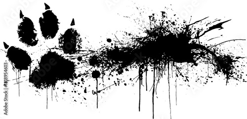 Black ink splatter cat paw print silhouette design for art projects