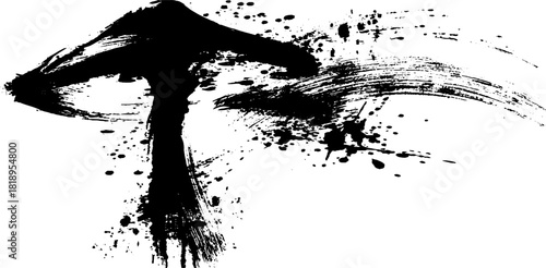 Black ink splatter champignon mushroom silhouette - minimalist japanese grunge design for posters
