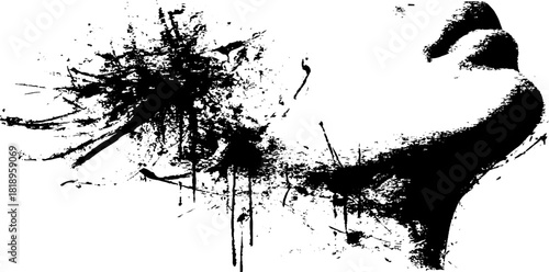 Abstract human profile in black ink splatter art for creative design