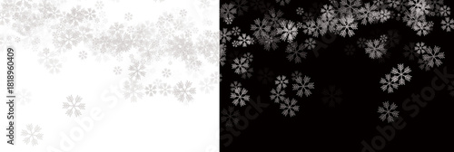 White snowflakes on transparent and black background for graphic design.