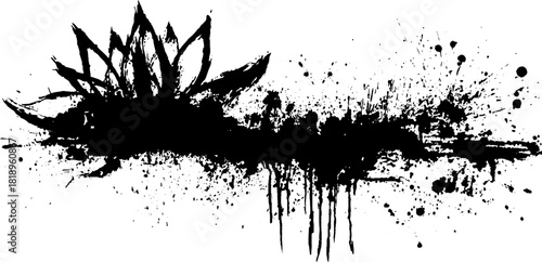 Lotus ornament with black ink splatter brushstroke for minimalist design