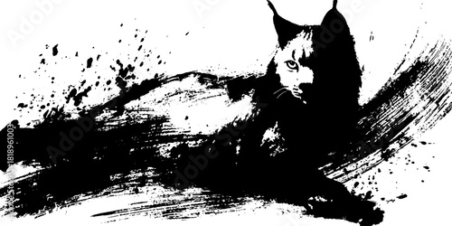 Black ink splatter lynx silhouette grunge art for decorative design