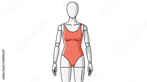 Red Swimsuit on a Mannequin Fashion and Apparel Illustration