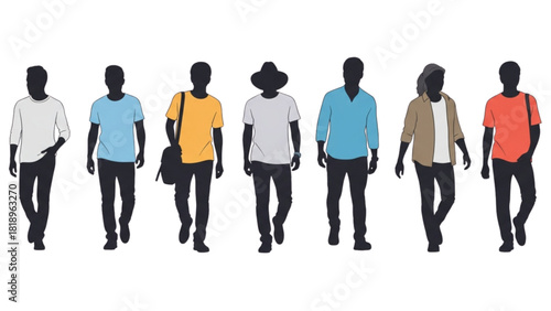 Diverse group of people walking in casual attire, representing individuality