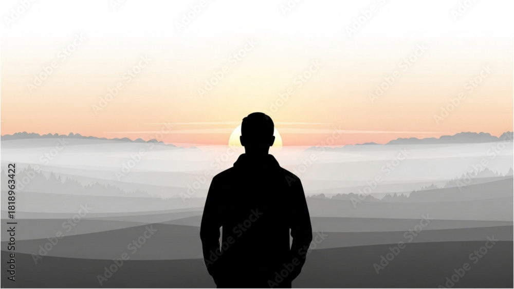 Φωτογραφία Person silhouetted against a misty sunrise, contemplating the dawn