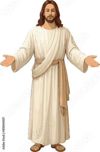 Jesus in White Robe with Open Arms