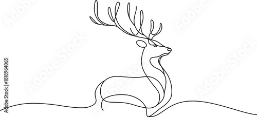 Minimal one line deer illustration. Clean continuous line art for winter and Christmas designs.