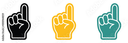 Fan number one glove icons, featuring foam gloves with raised index finger, ideal for sports events