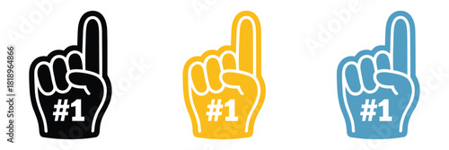 Fan number one glove icons, featuring foam gloves with raised index finger, ideal for sports events