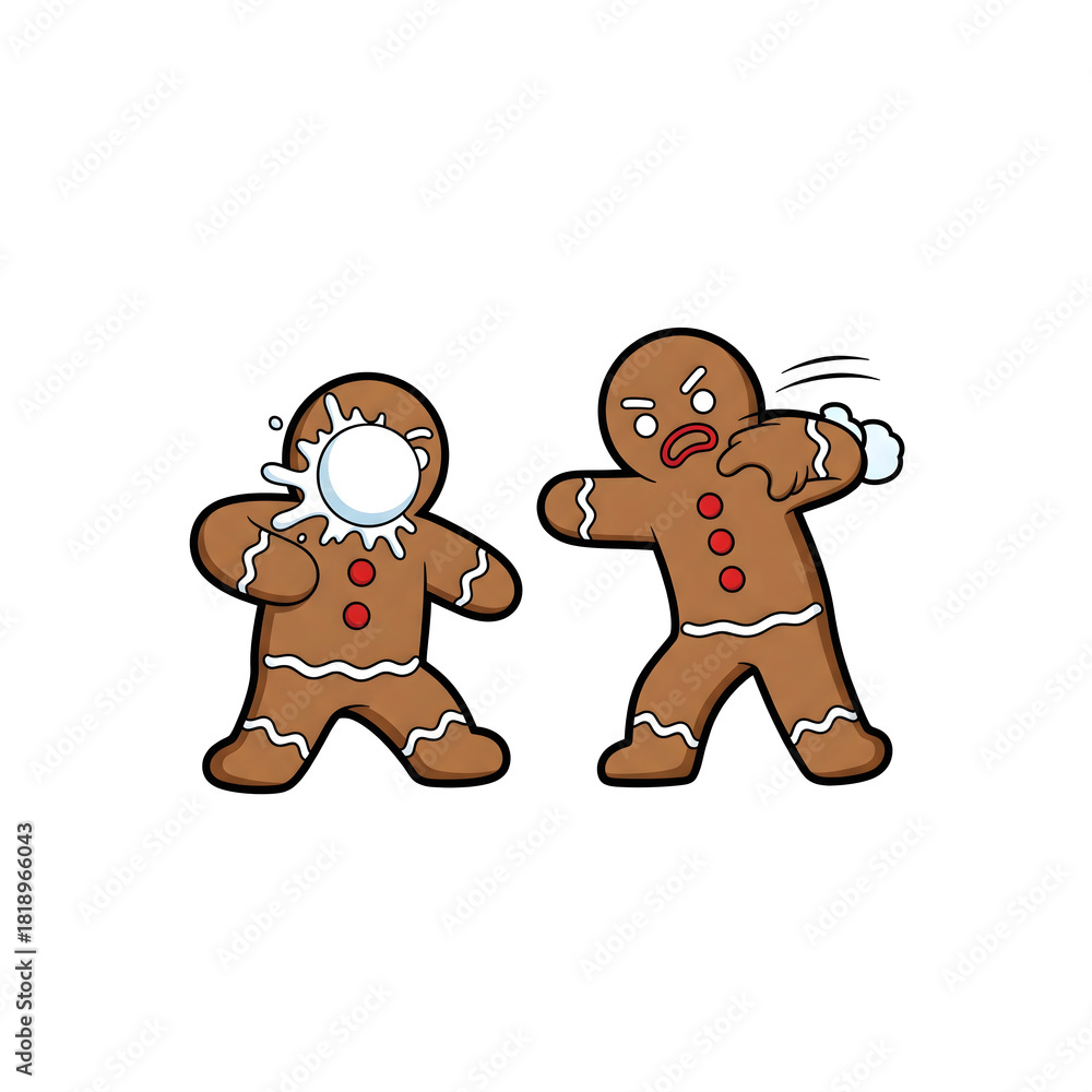 Obraz premium Gingerbread men having a food fight, isolated on transparent background