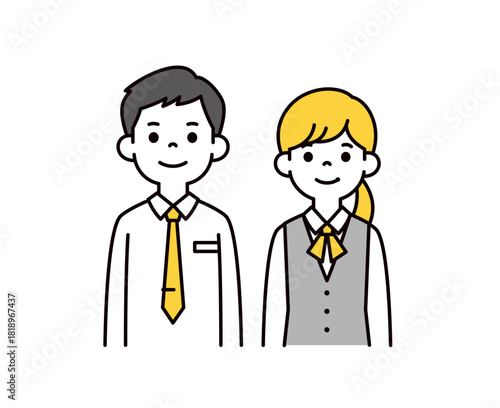 制服・スーツを着た若い男女の銀行員・新入社員・ビジネスマンの上半身ベクターイラスト素材セット