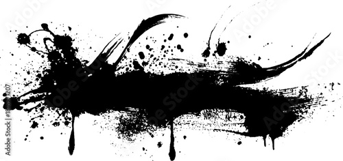 Abstract black ink splatter with crack shape for artistic design and grunge decor