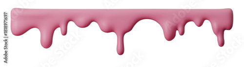 Realistic pink liquid drips with smooth 3D texture and soft glossy shading. Fluid splash shapes, creamy flow and isolated drops create a playful abstract element for banners, decor and creative design
