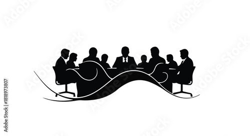Diverse group of professionals gathered around a conference table, discussing ideas and collaborating in a modern setting.