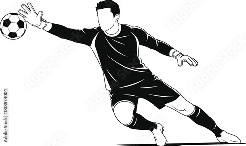 Soccer Goalkeeper Making a Dive to Save the Ball