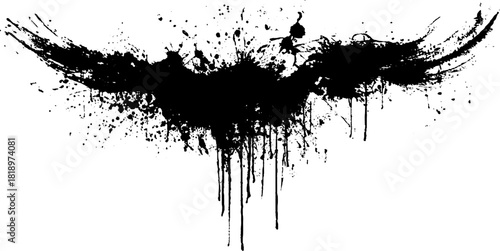 Abstract black ink splatter illustration with grunge ink blot design for artistic projects