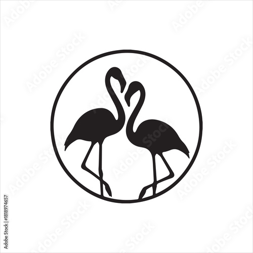  Illustration Two flamingos forming heart in circular frame silhouette vector