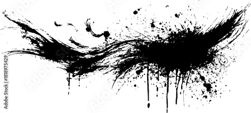 Abstract black ink vortex with splatter and grunge design for art projects