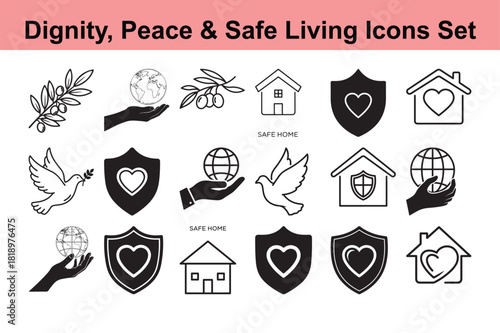 Digital Protection Modern Human Rights Icons Set Security System Concept Cloud Computing and Cybersecurity Outline Vector Illustration Data Privacy and Network