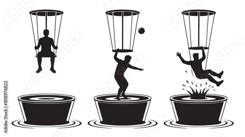 Vector illustration of a person trapped in a bucket challenge a dangerous viral trend isolated on white background