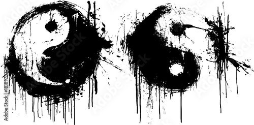 Grunge yin yang symbol with black ink splatter for minimalistic design
