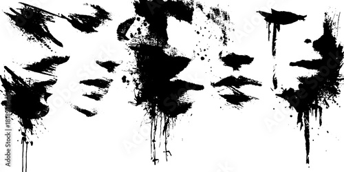 Abstract face shapes with black ink splatter and brushstroke aesthetics
