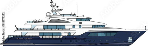 Modern Blue-and-White Superyacht Vector Illustration
