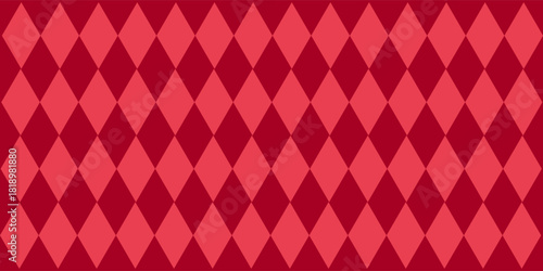 Christmas rhombus seamless pattern. Xmas red plaid texture with gold line. Argyle geometric diamond abstract pattern. Christmas design wrapping bg. Vector illustration isolated on red background.