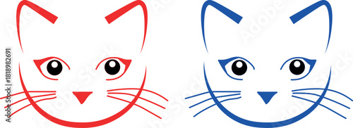 Minimalist Cat Icons and Vector Collection Featuring Red and Blue Kitten Emoji Symbols on Textured White Background