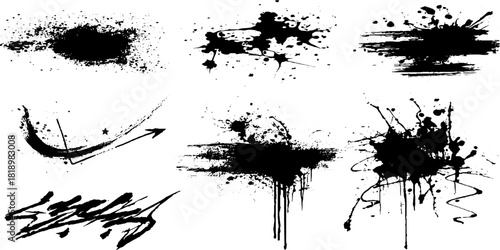 Black ink splatter and constellation shapes for creative design projects