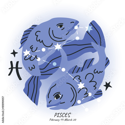 PISCES horoscope character. Celestial element or zodiac sign. Bright modern hand drawn vector