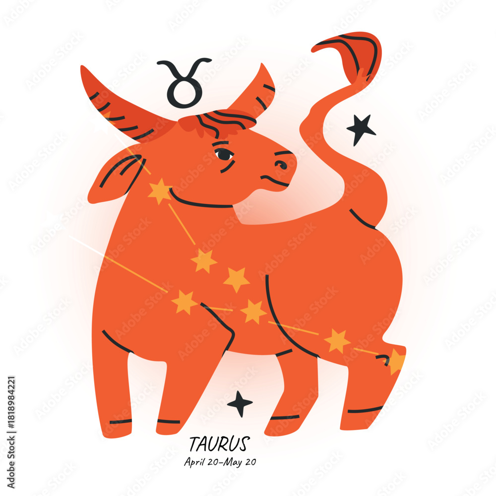 Fototapeta premium TAURUS horoscope character. Celestial element or zodiac sign. Bright modern hand drawn vector