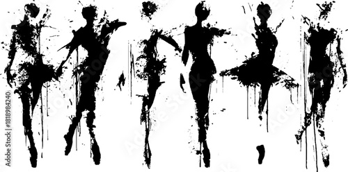 Expression through movement: black ink dance silhouettes
