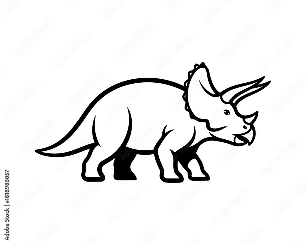 Obraz premium Illustration of a Triceratops dinosaur, a prehistoric reptile known for its three horns and bony frill, in a simple line art style