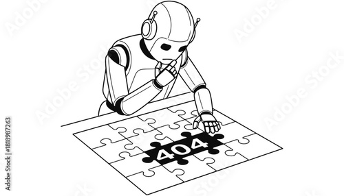 Robot solving error puzzle ai problem solving technology concept