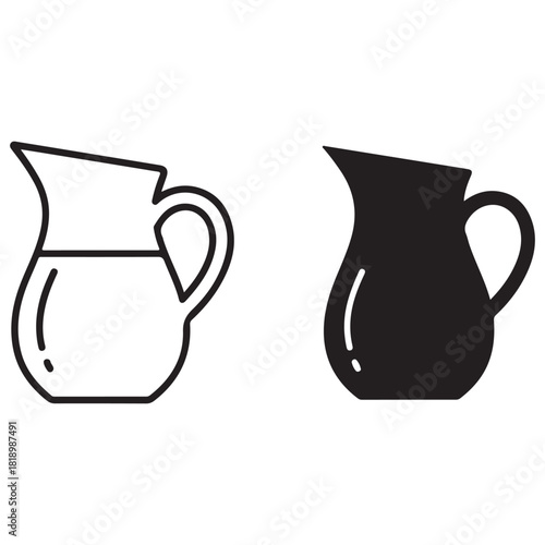 Pitcher and Jug Icon Set in Outline and Solid Styles