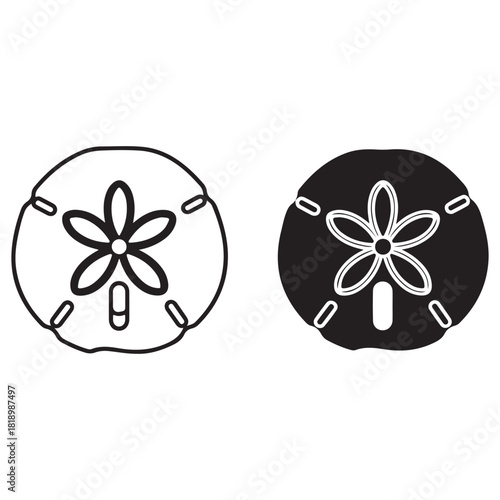 Sand Dollar Marine Animal Outline and Silhouette Icons