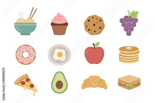 Set of colorful foods in Simple vector illustration design style.