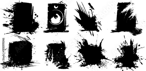Black ink splatter set featuring speaker shapes for creative design projects
