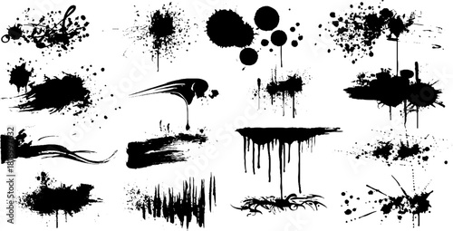 Abstract black ink splatter collection for creative designs